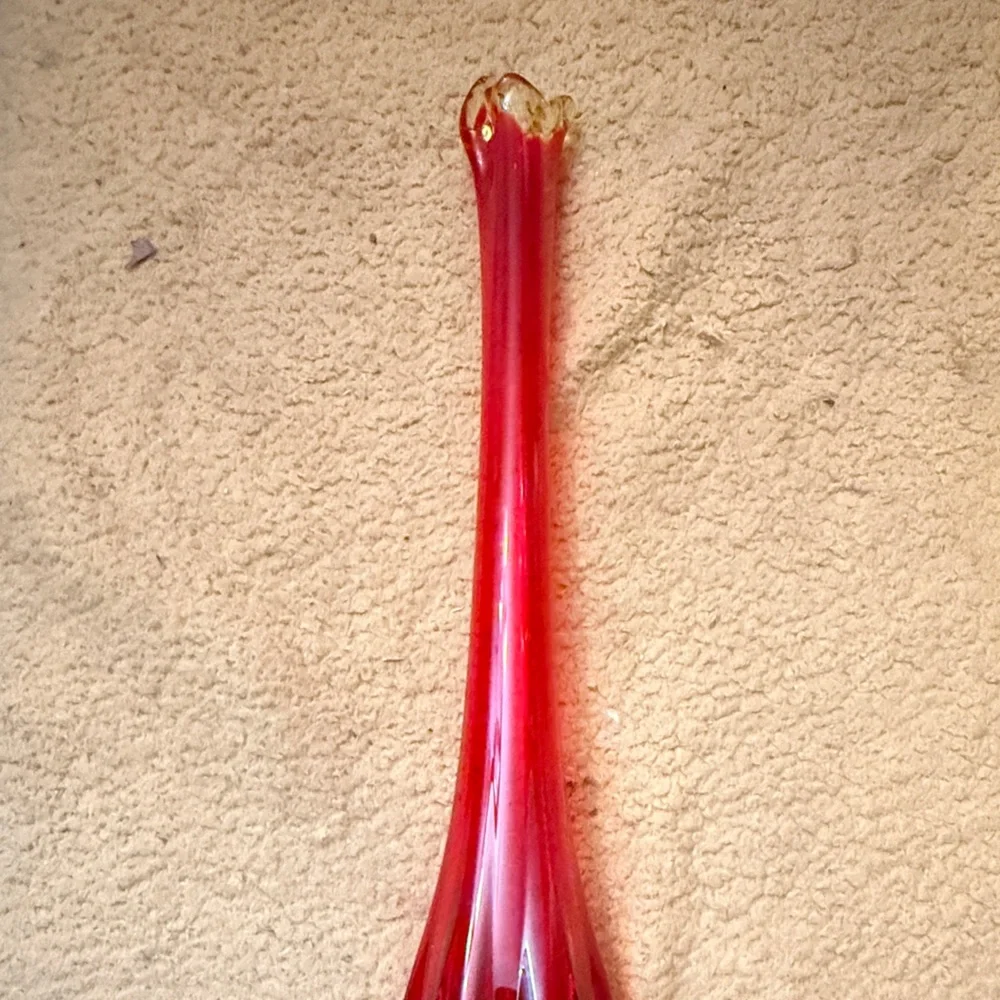 Vintage Pedestal Vase Amberina Art Glass Mod/Retro Collectible Tall - Picture 2 of 7